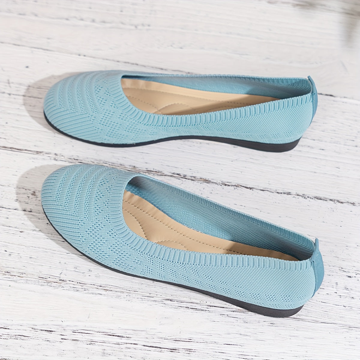 Women'S Light Blue Knit Slip-On Flats with Ankle Strap - Round Toe Casual Shoes, Comfortable Fabric Upper & Synthetic Cover Lining, All-Season Versatile for Casual Attire, Ladies Shoes