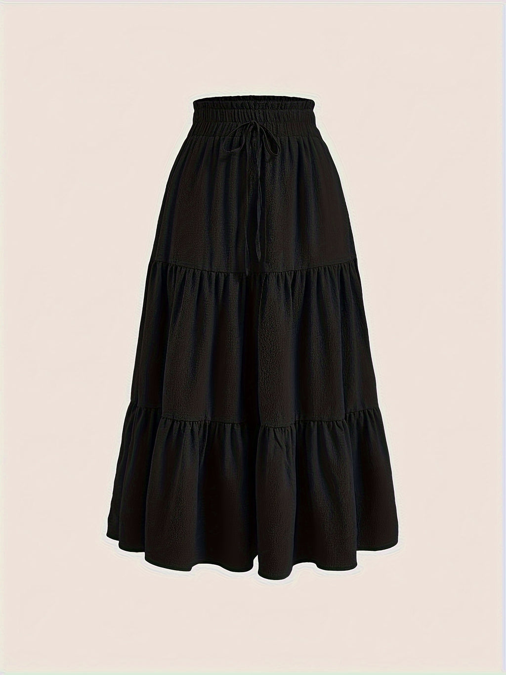 Plus Size Solid Tiered Skirt, Casual Drawstring Elastic Waist Midi Skirt, Women's Plus Size Clothing