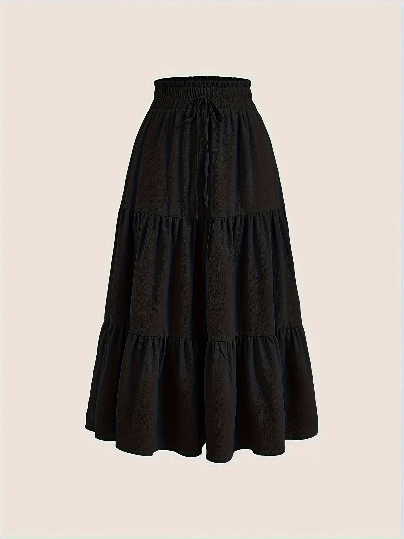 Plus Size Solid Tiered Skirt, Casual Drawstring Elastic Waist Midi Skirt, Women's Plus Size Clothing