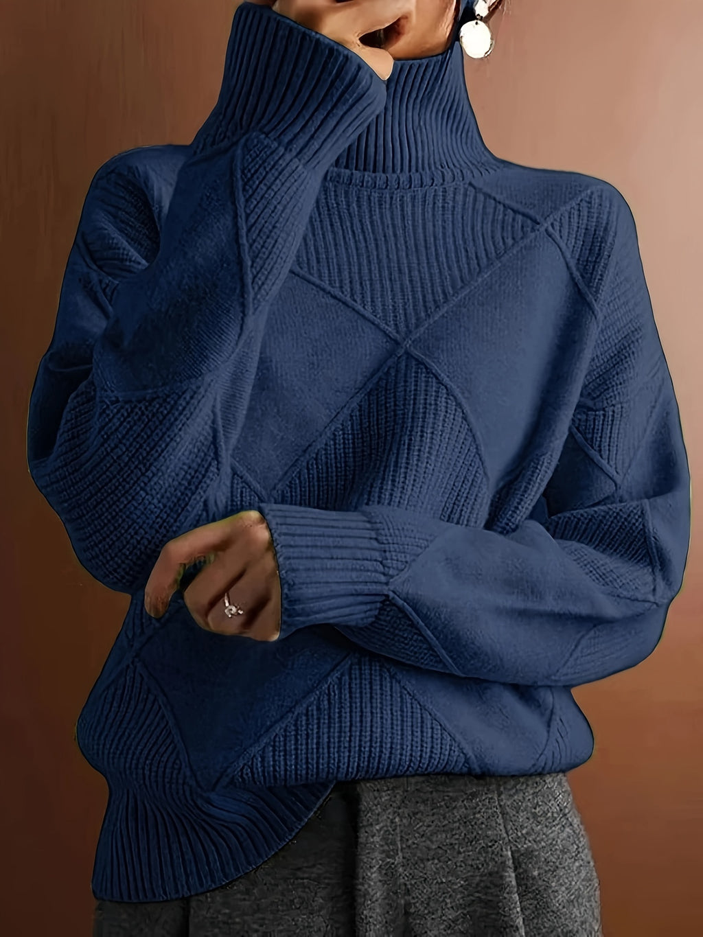 Cozy Plus Size Solid Color Knitted Turtleneck Sweater - Soft, Long Sleeve, Casual, Fall & Winter Essential - Women's Plus Size Clothing for Cold Weather