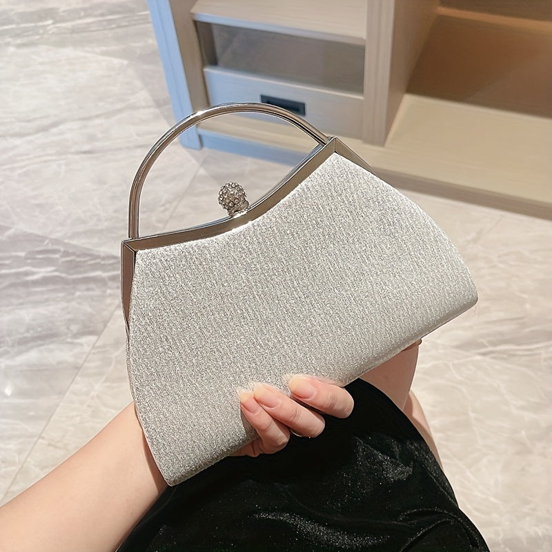 [Evening Clutch Purse] Rhinestone Decor Ruched Evening Bag for Women - Top Ring Clutch Purse Handbags for Wedding Prom Dinner