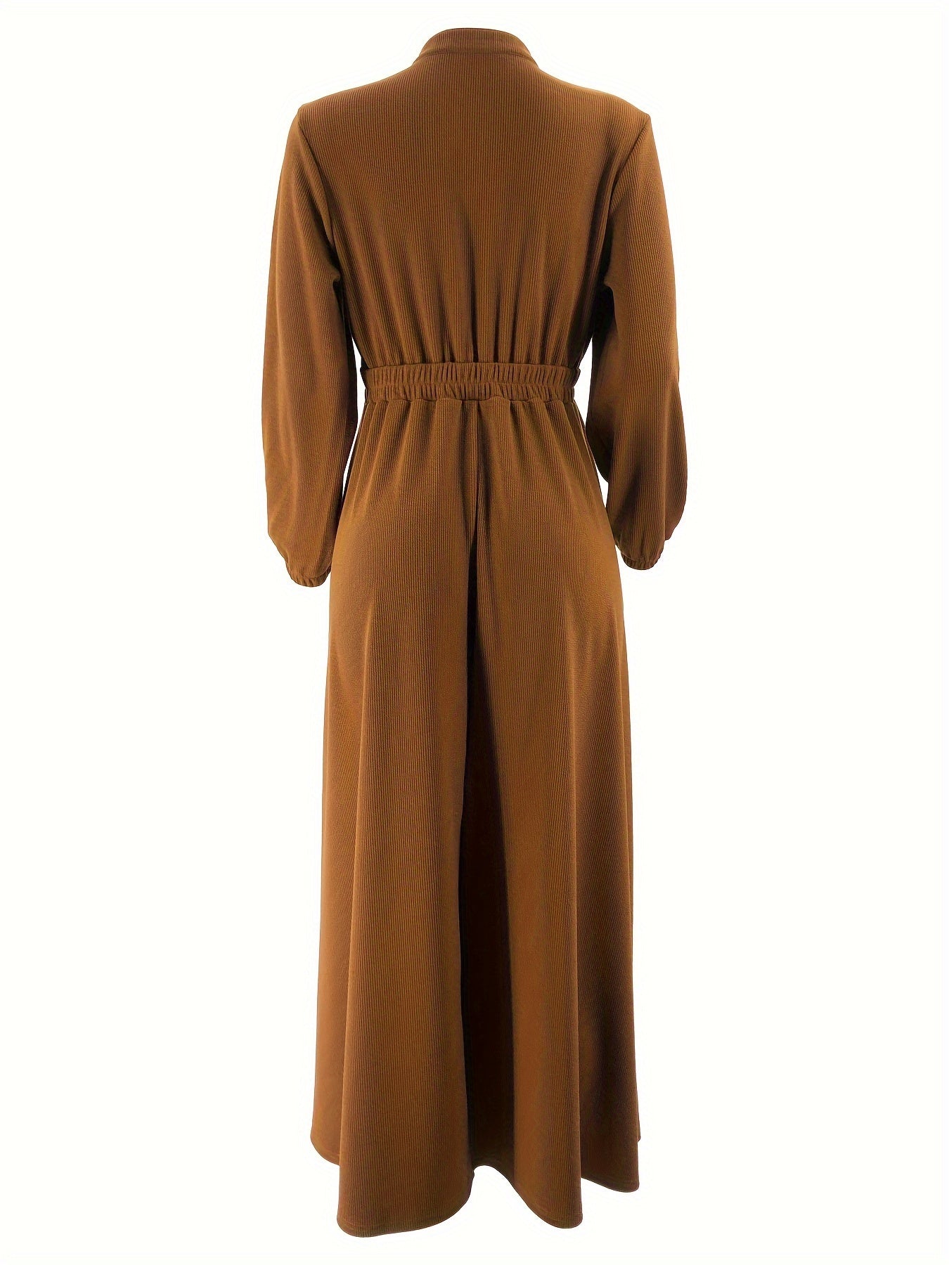 Elegant Navy Blue Maxi Dress for Women - Casual Solid Color with Button Detail, Long Sleeves, Polyester & Spandex Blend, Machine Washable - Perfect for All Seasons