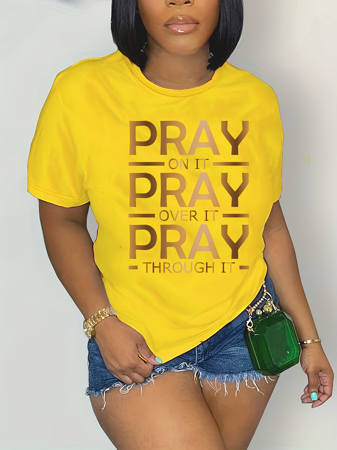 Plus Size Letter Print T-Shirt, Casual Crew Neck Short Sleeve T-Shirt, Women's Plus Size Clothing