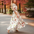 Elegant Women's Floral Print Maxi Dress with Swing Hem, 3/4 Sleeve, Polyester, Round Neck, Woven, All-Season, Middle East Specialty Collection - Adult