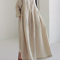 Chic Solid Maxi Dress with Pleated Hem - Flattering 3/4 Sleeves & Loose Fit - Perfect for Spring & Fall - Womens Casual Crew Neck Dress