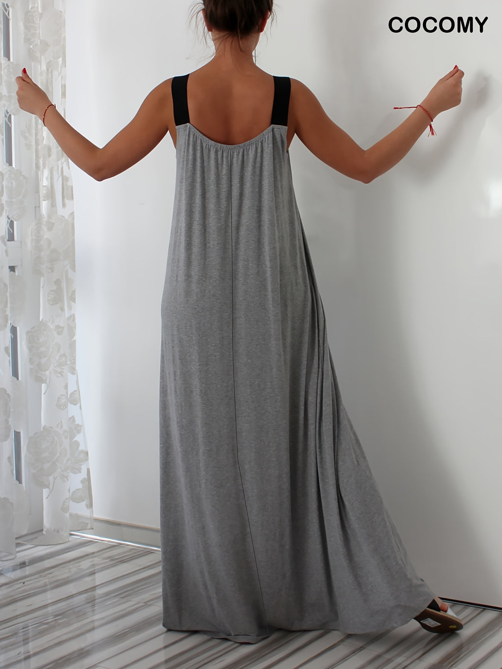 Plus Size Sleeveless Red Maxi Dress with Pockets - Elegant Square Neck, Loose Fit, Lightweight Fabric for Spring/Summer, Casual Weekend Attire, Casual Attire|Square Neckline|Stretchy Fabric