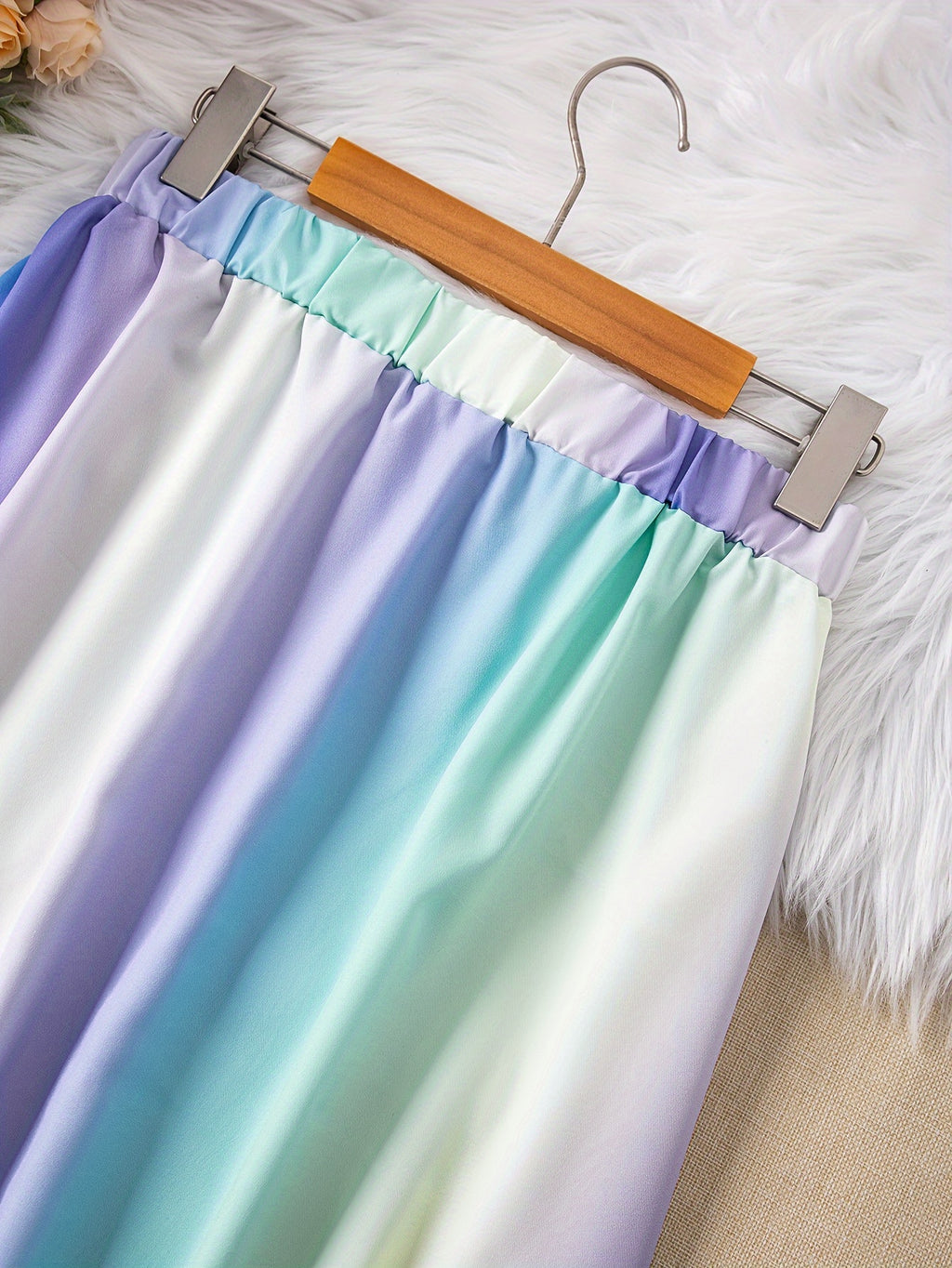 Plus Size Ombre Print Elastic Waist Skirt, Casual Skirt For Spring & Summer, Women's Plus Size Clothing