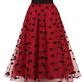 Cross-Border Vintage Midi Skirt, Puffy High-Waisted Skirt with Heart-Shaped Tulle, Printed Half Skirt 3295