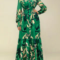 Stylish Pendulum Maxi Dress - Elegant Lapel Neck, Belted, Long Sleeve, Random Print Polyester Dress for Spring & Fall - Customized, Woven, No Elasticity, Sheer-Free