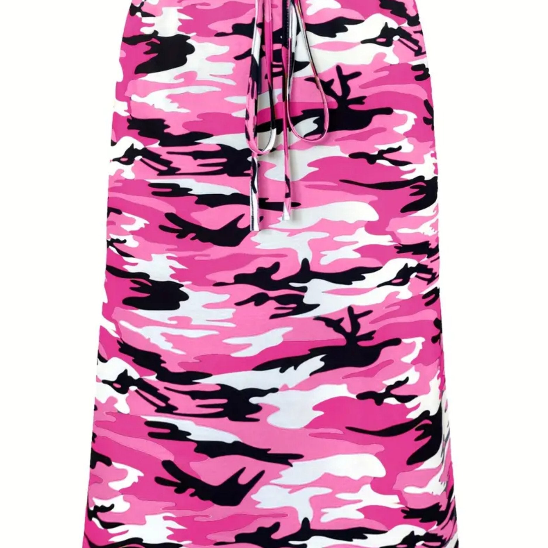 Plus Size Camo Print Skirt, Casual Drawstring Waist Skirt For Spring & Summer, Women's Plus Size Clothing