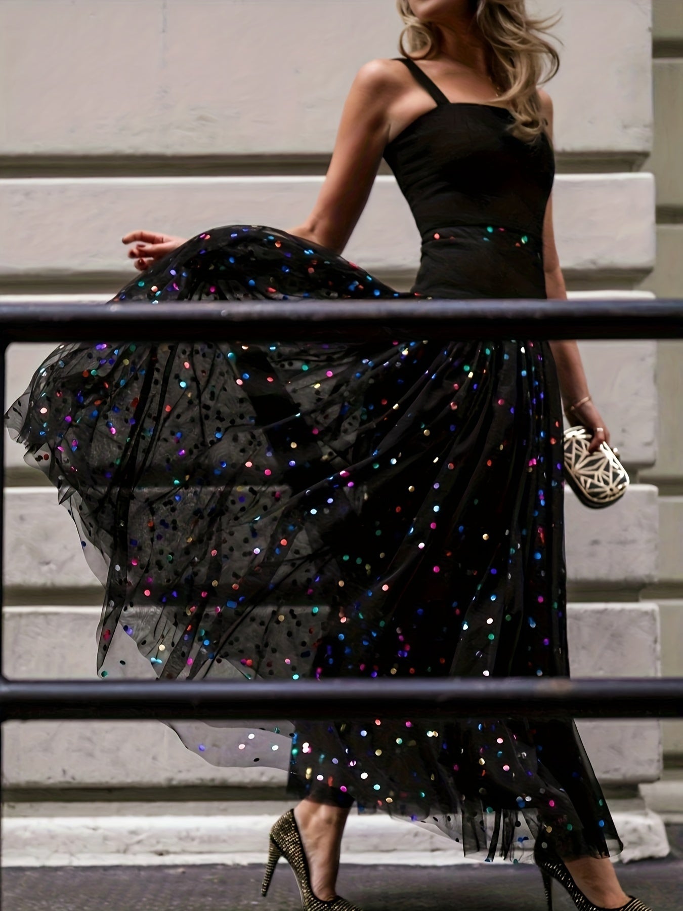 Plus Size Sequin Decor Mesh Skirt, Casual High Waist Pleated Midi Skirt, Women's Plus Size Clothing