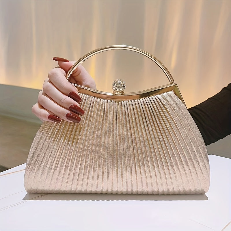 [Evening Clutch Purse] Rhinestone Decor Ruched Evening Bag for Women - Top Ring Clutch Purse Handbags for Wedding Prom Dinner