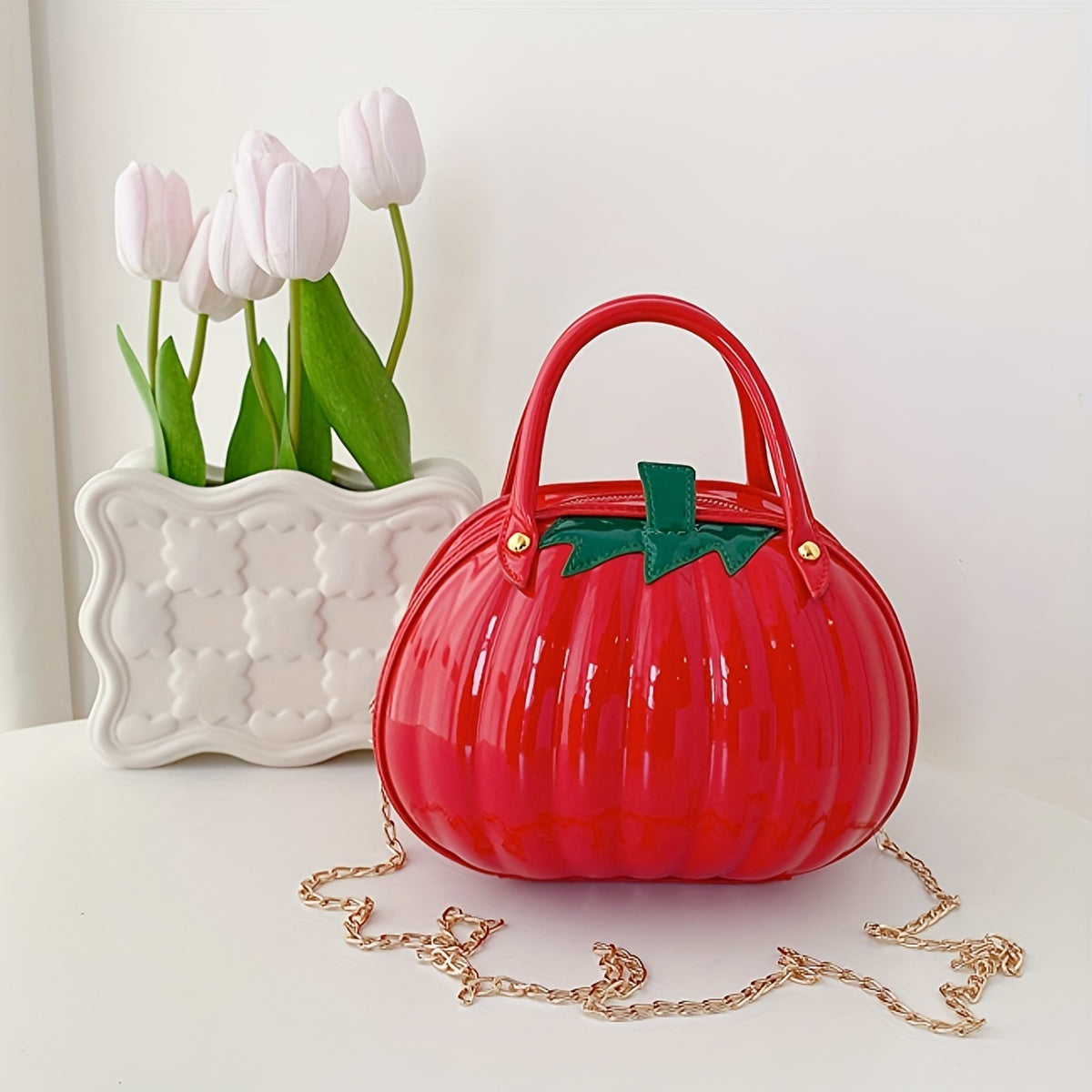 Pumpkin Shaped Satchel Novelty Crossbody Bag, PU Leather Creative Bag Purse, Fancy Versatile Fashion Halloween Candy Bag