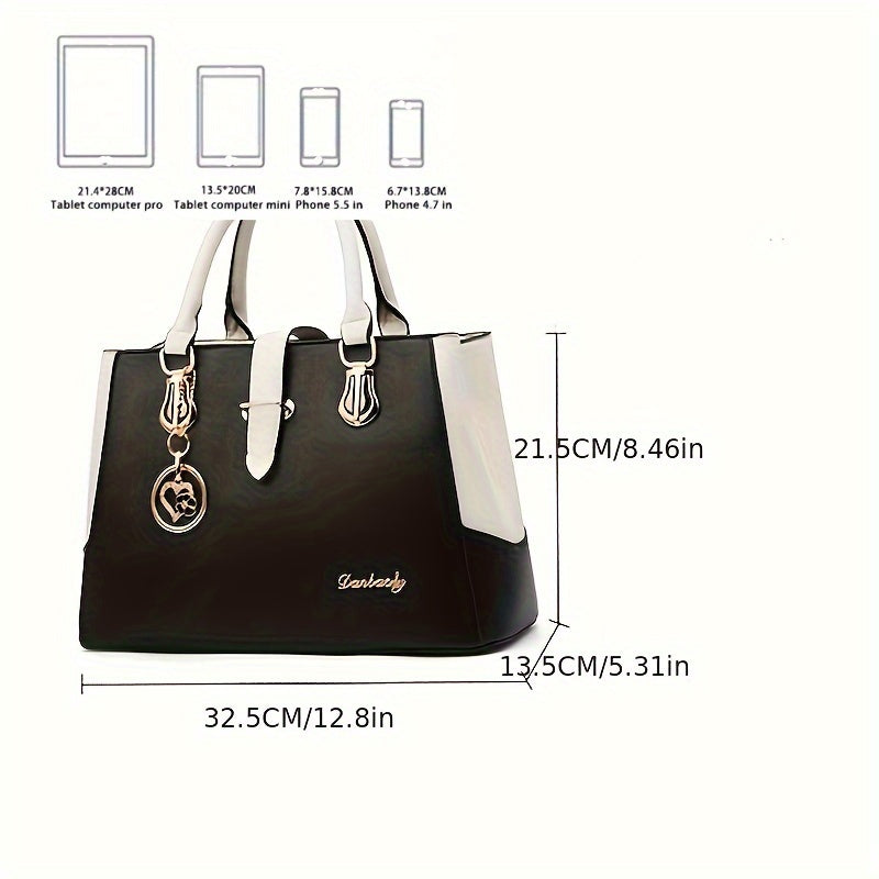 Fashionable Womens Letter Detail Shoulder Bag - Comfortable Double Handle, Spacious Purse for Work & Daily Use - Timeless Elegant Style
