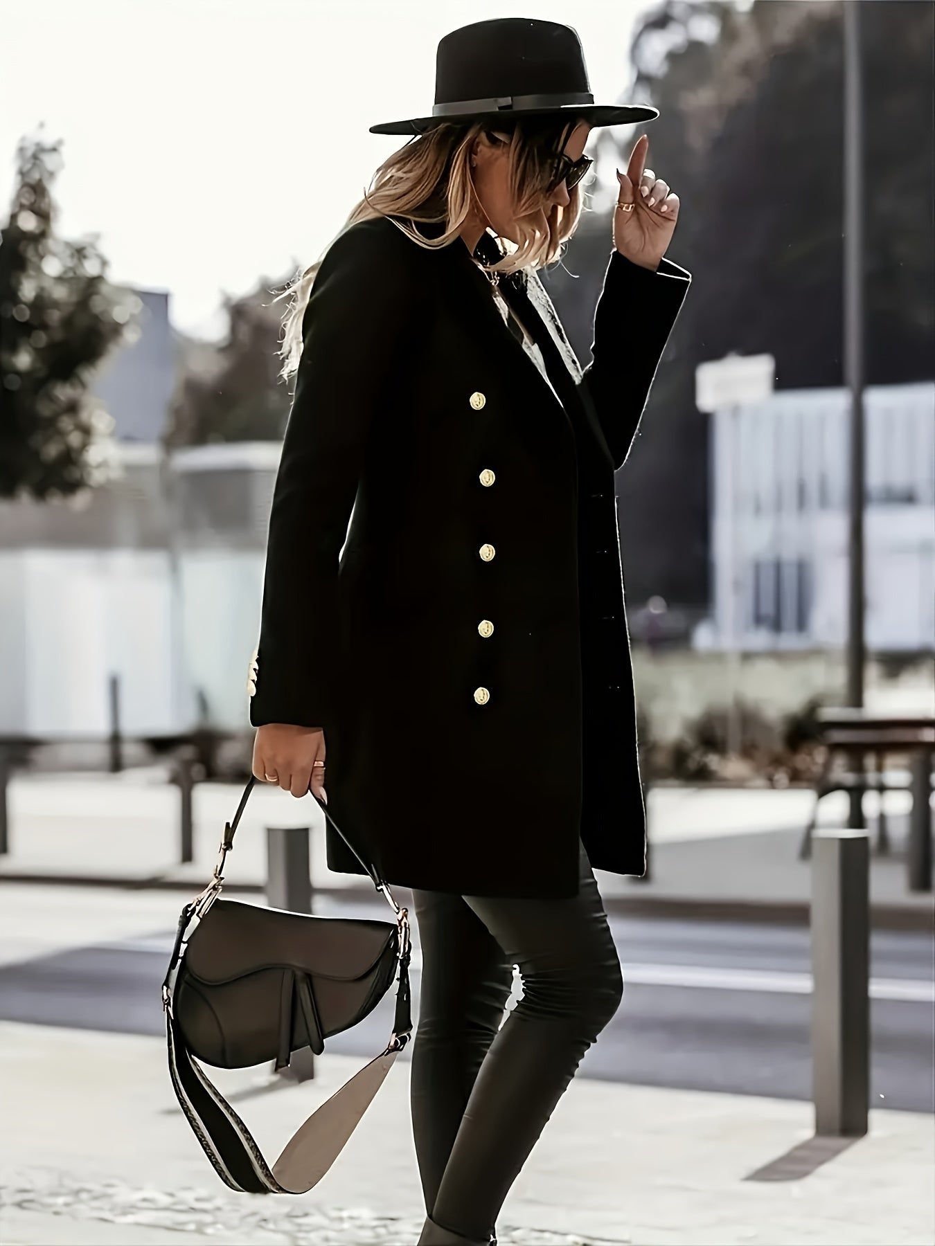 Plus Size Dual Breasted Lapel Blazer, Elegant Long Sleeve Open Front Blazer, Women's Plus Size Clothing