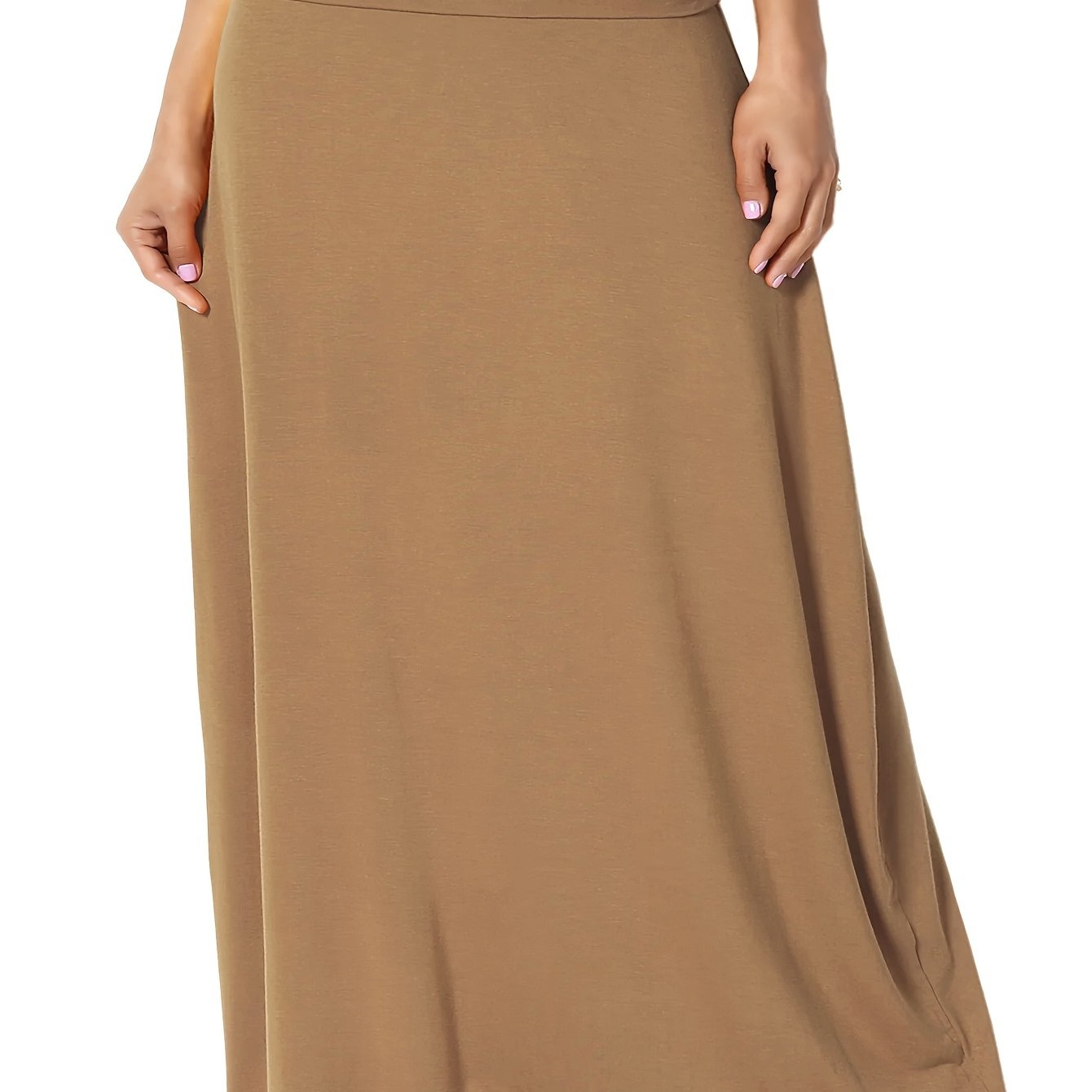 Plus Size Solid Elastic Waist Skirt, Casual Skirt For Spring & Summer, Women's Plus Size Clothing