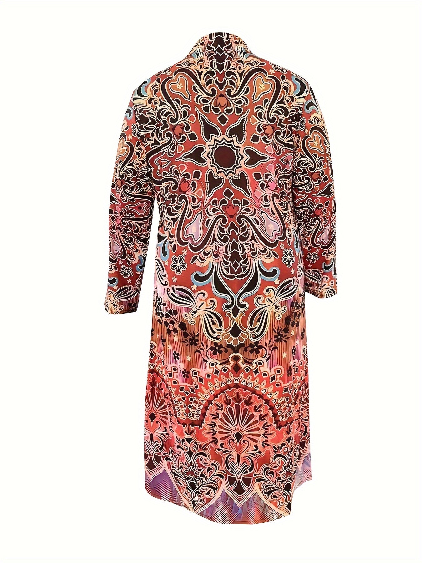 Plus Size Floral Print Shirt, Casual Long Sleeve Button Front Shirt, Women's Plus Size Clothing
