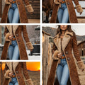 Women'S Western Vintage Plush Trench Coat - Long Winter Warm Coat with Single-Breasted Button Closure, Asymmetrical Hem & Raglan Sleeves, Soft Plush Fabric for Autumn and Winter, Rustic Brown Casual to Semi-Formal Outerwear (
