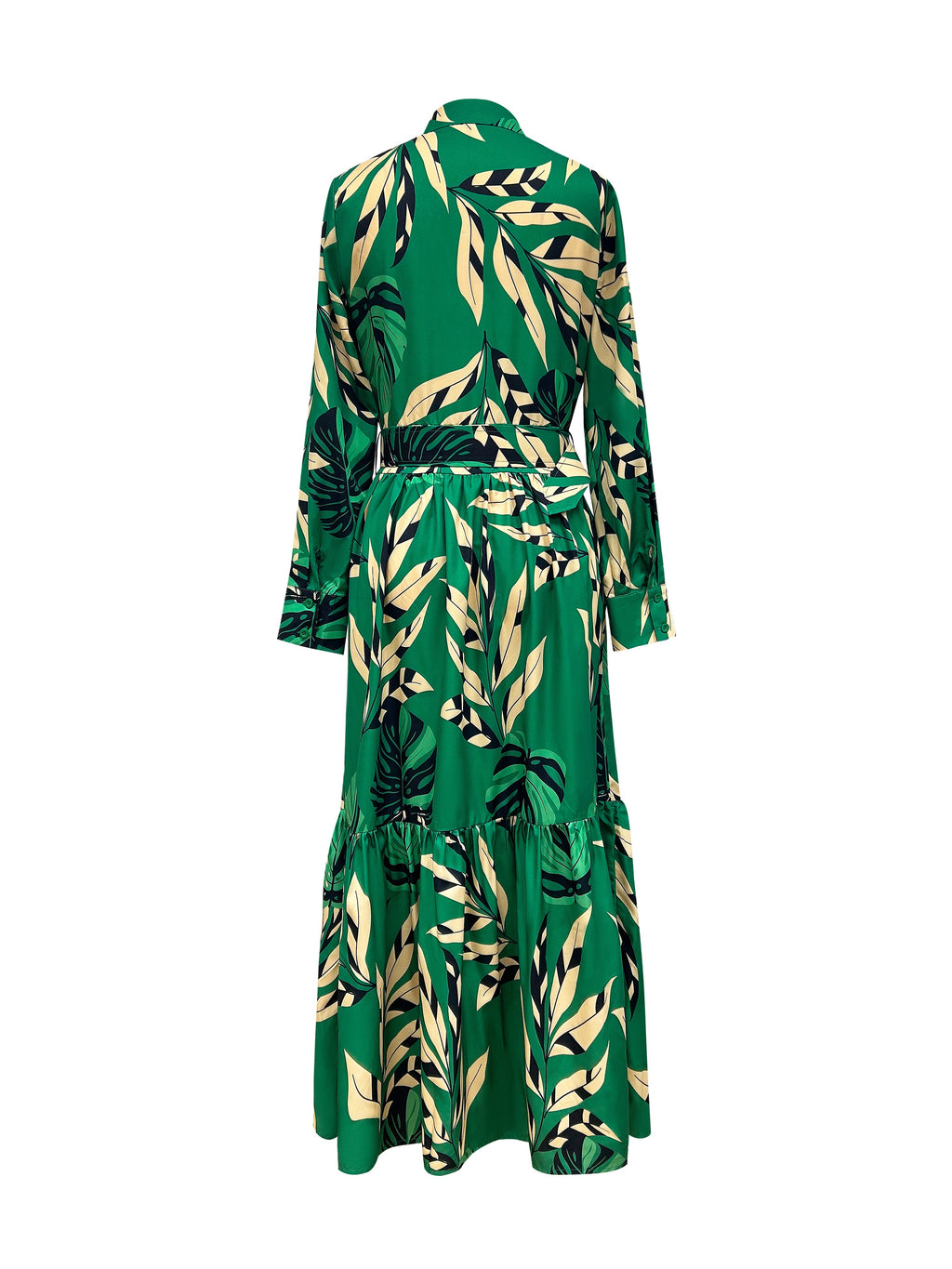 Stylish Pendulum Maxi Dress - Elegant Lapel Neck, Belted, Long Sleeve, Random Print Polyester Dress for Spring & Fall - Customized, Woven, No Elasticity, Sheer-Free