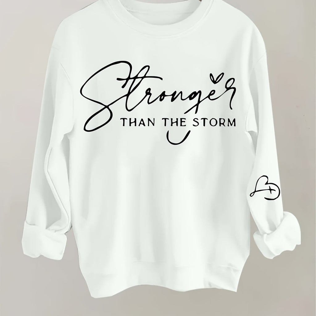 Stylish Plus Size Letter Print Crew Neck Pullover Sweatshirt - Women's Plus Size Clothing for Fall & Winter - Soft, Casual, Long Sleeve, Comfortable, and Cozy Fleece Sweatshirt for Curvy Women