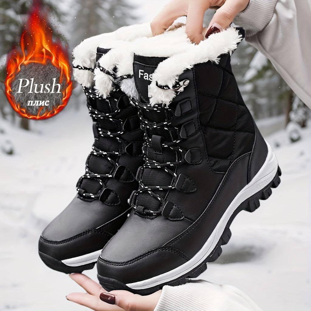 [Winter Fleece-Lined Boots] Women's Long Snow Boots Outdoor Anti-Slip Durable Hiking Boots Winter Fleece-Lined Warm Snow Sports Casual Versatile Mom Grandma for -40°C Cold Weather Trekking and Walking,