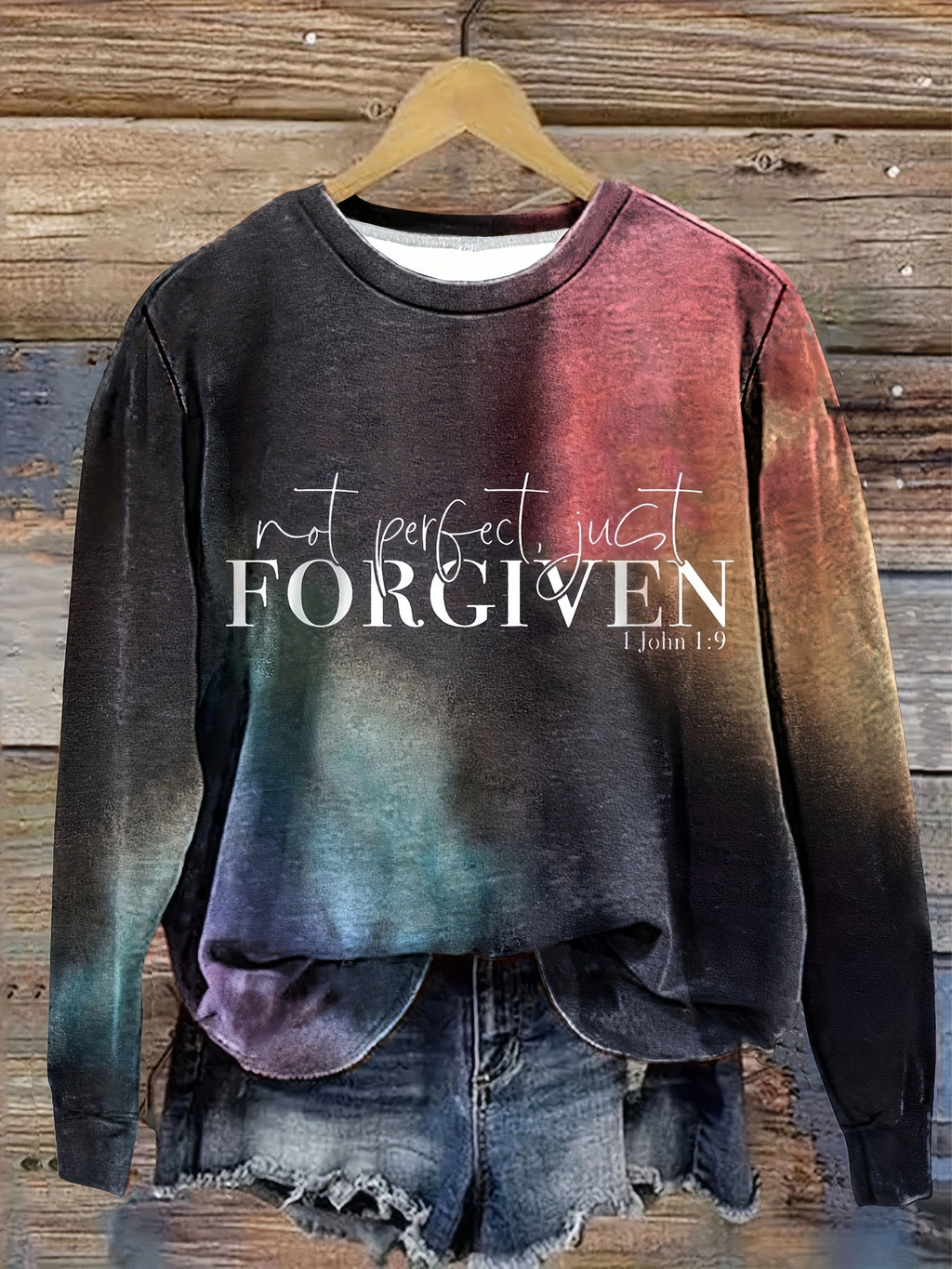 Cozy Plus Size FORGIVEN Print Pullover Sweatshirt - Soft, Casual, Long Sleeve Crew Neck Design for Fall & Winter - Women's Comfortable Plus Size Clothing for Everyday Wear