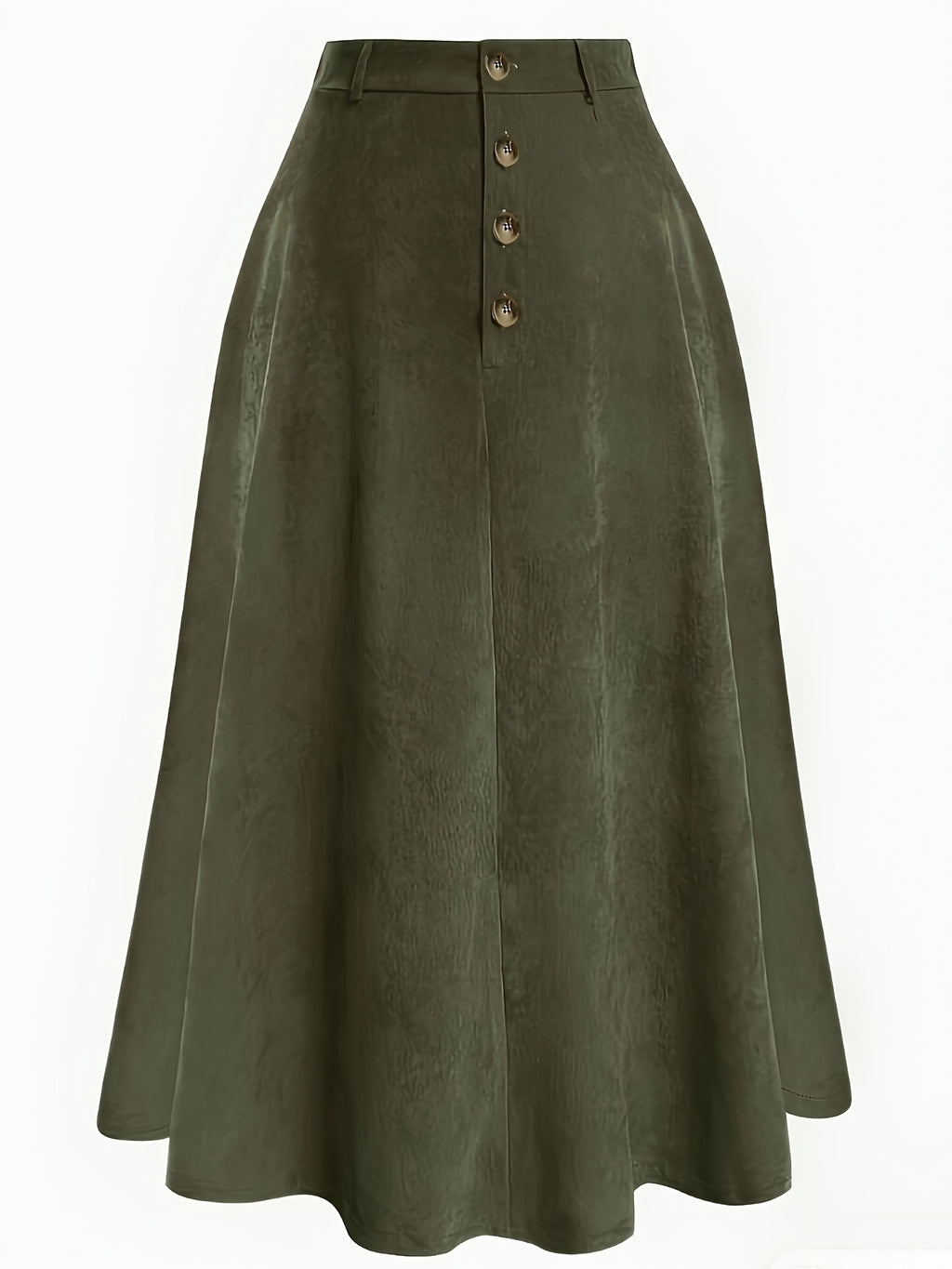 Plus Size Solid Button Front Skirt, Casual Corduroy Skirt For Spring & Fall, Women's Plus Size Clothing