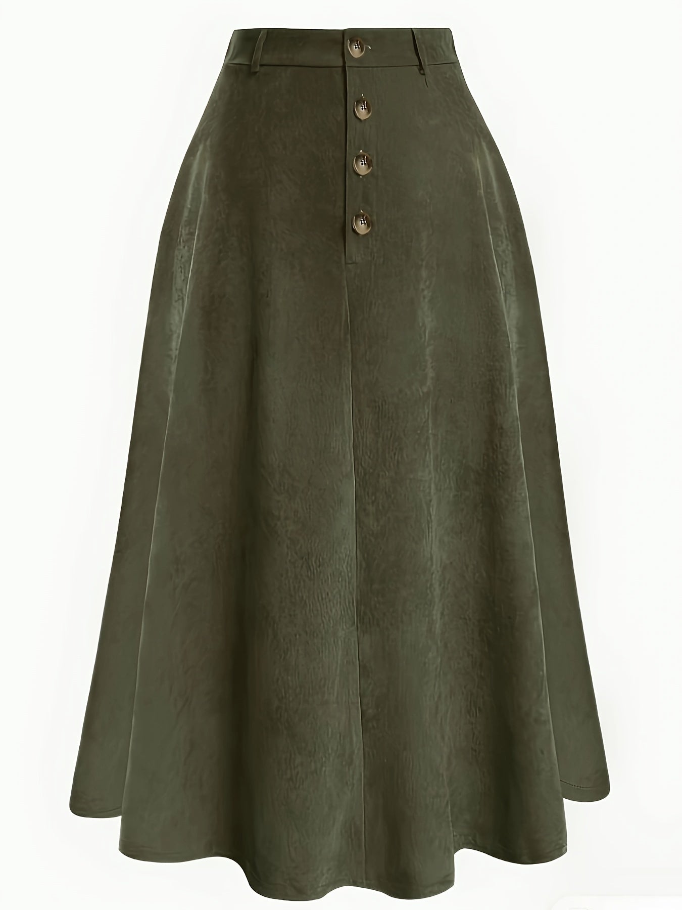 Plus Size Solid Button Front Skirt, Casual Corduroy Skirt For Spring & Fall, Women's Plus Size Clothing
