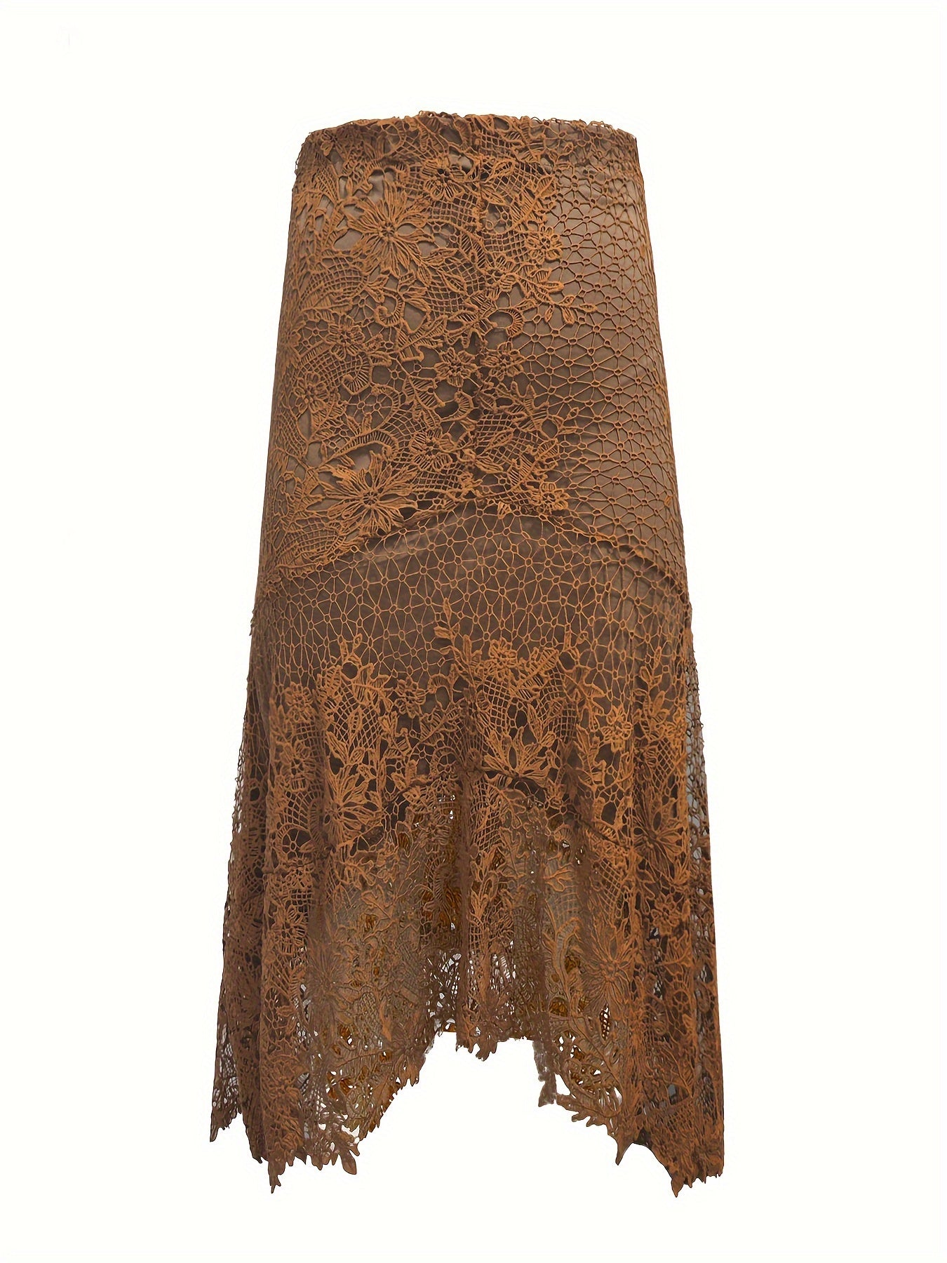 Plus Size Cutout Floral Lace Skirt, Casual High Waist Midi Skirt, Women's Plus Size Clothing