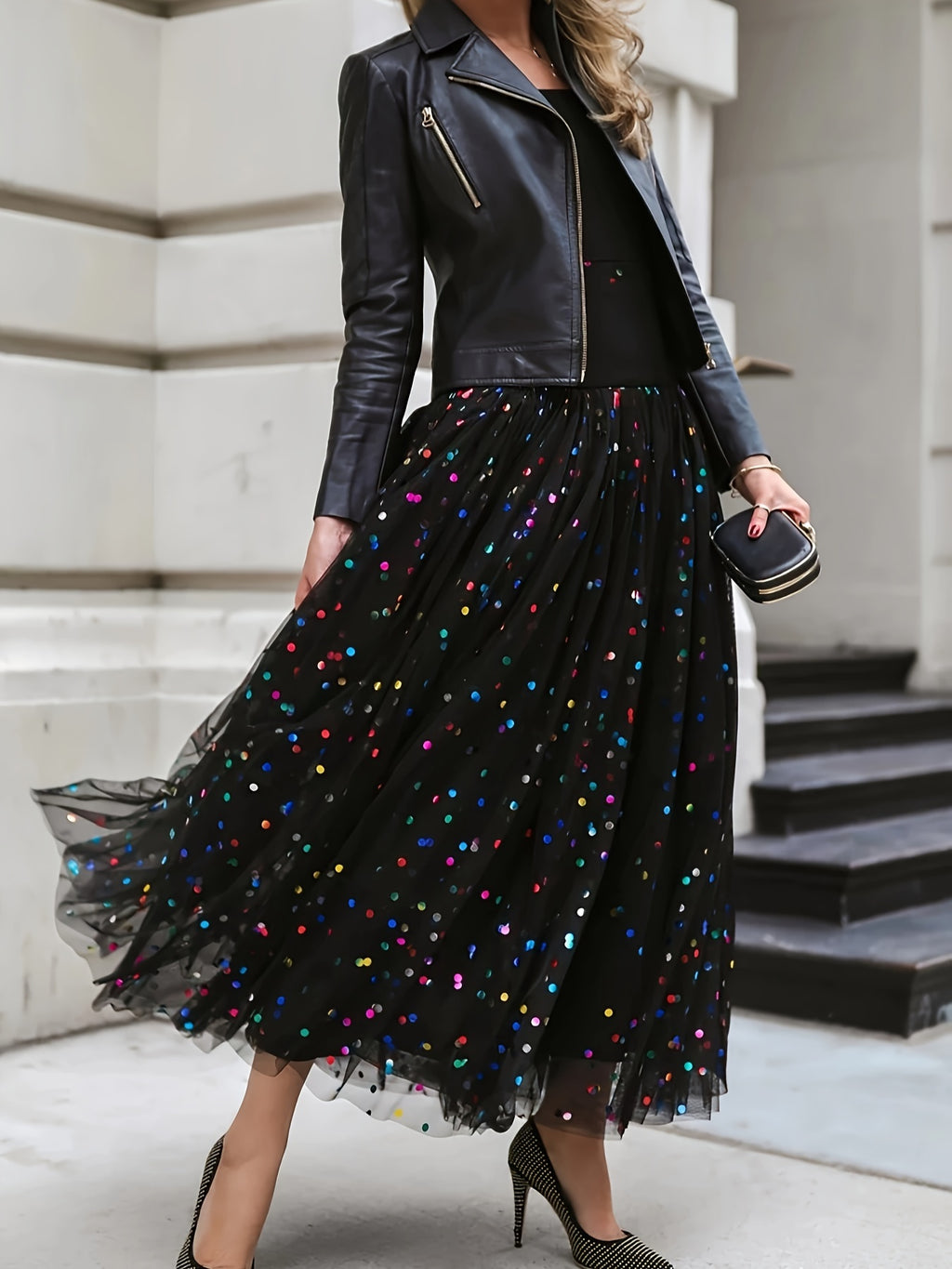 Plus Size Sequin Decor Mesh Skirt, Casual High Waist Pleated Midi Skirt, Women's Plus Size Clothing
