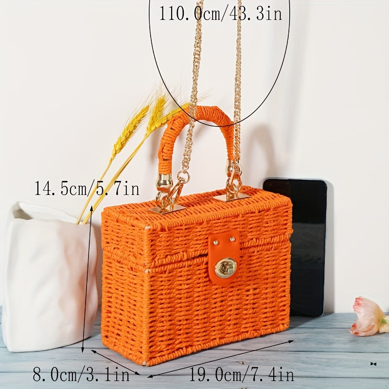Boho Chic Straw Woven Crossbody Bag - Handcrafted Mini Square Purse for Women - Perfect Fashion Accessory for Holiday Beach Vacations