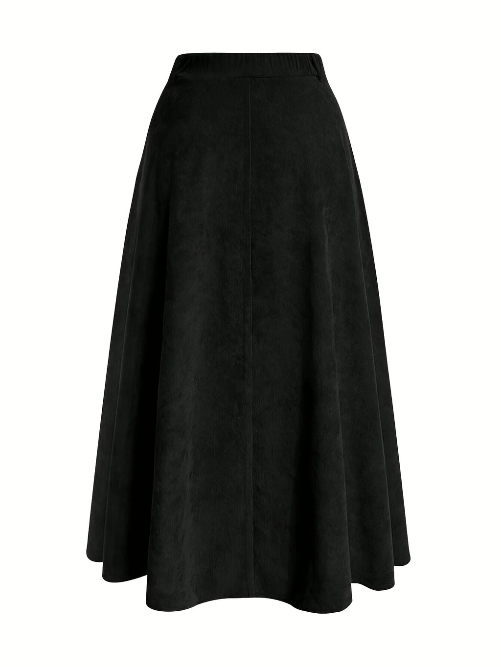 Plus Size Solid Button Front Skirt, Casual Corduroy Skirt For Spring & Fall, Women's Plus Size Clothing