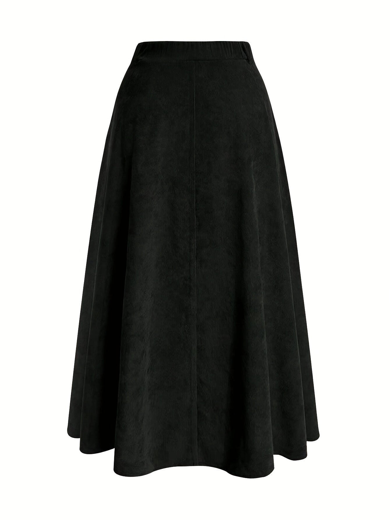 Plus Size Solid Button Front Skirt, Casual Corduroy Skirt For Spring & Fall, Women's Plus Size Clothing