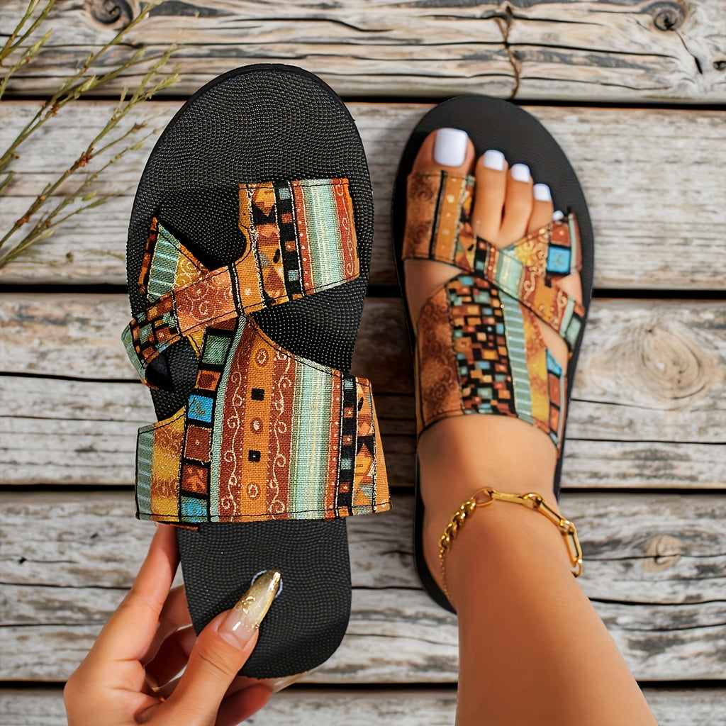 Women's Bohemian - Turquoise/Orange/Brown/Beige/Black/Golden Multi-Color Strap djustable Crossover Strap with Cushioned PU Insole & Non-Slip Rubber Sole - Breathable Open-Toe Summer Beach Slippers for Casual, Festival & Boho