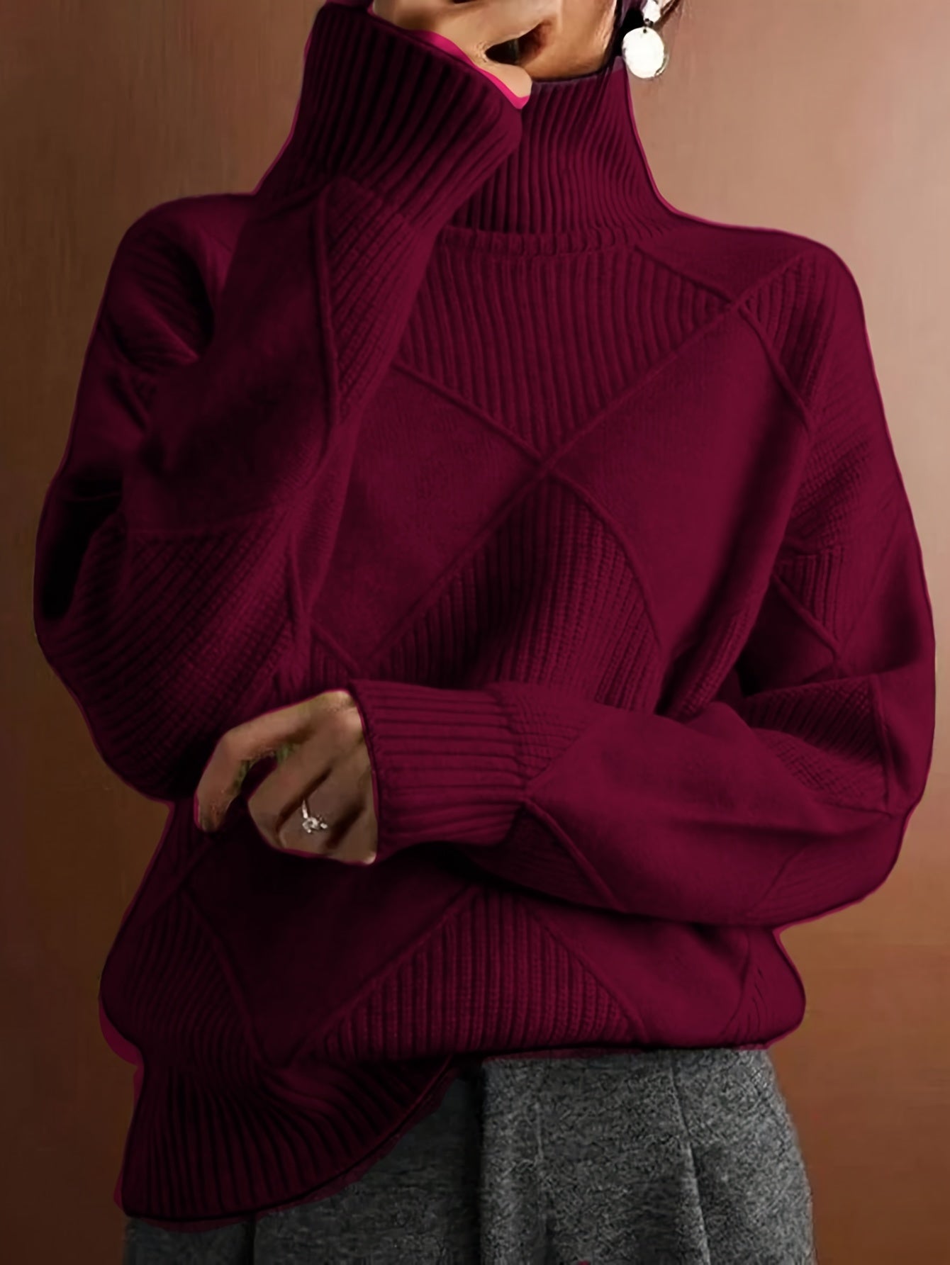 Cozy Plus Size Solid Color Knitted Turtleneck Sweater - Soft, Long Sleeve, Casual, Fall & Winter Essential - Women's Plus Size Clothing for Cold Weather