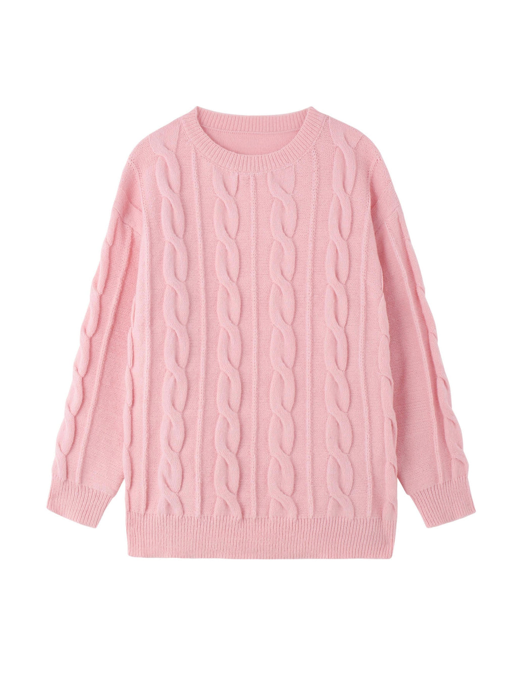 Plus Size Solid Cable Knit Crew Neck Sweater, Elegant Long Sleeve Sweater For Fall & Winter, Women's Plus Size Clothing
