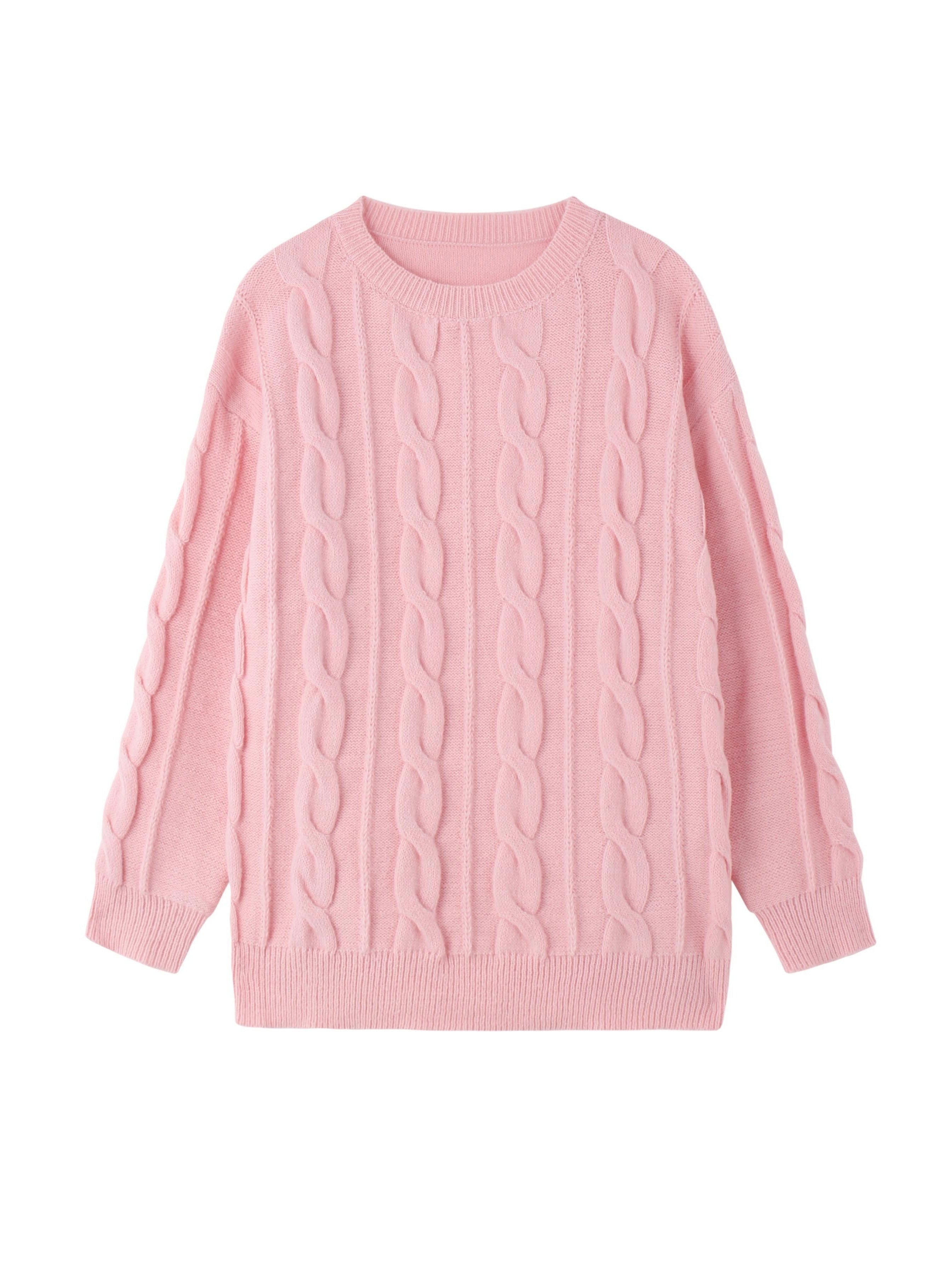 Plus Size Solid Cable Knit Crew Neck Sweater, Elegant Long Sleeve Sweater For Fall & Winter, Women's Plus Size Clothing