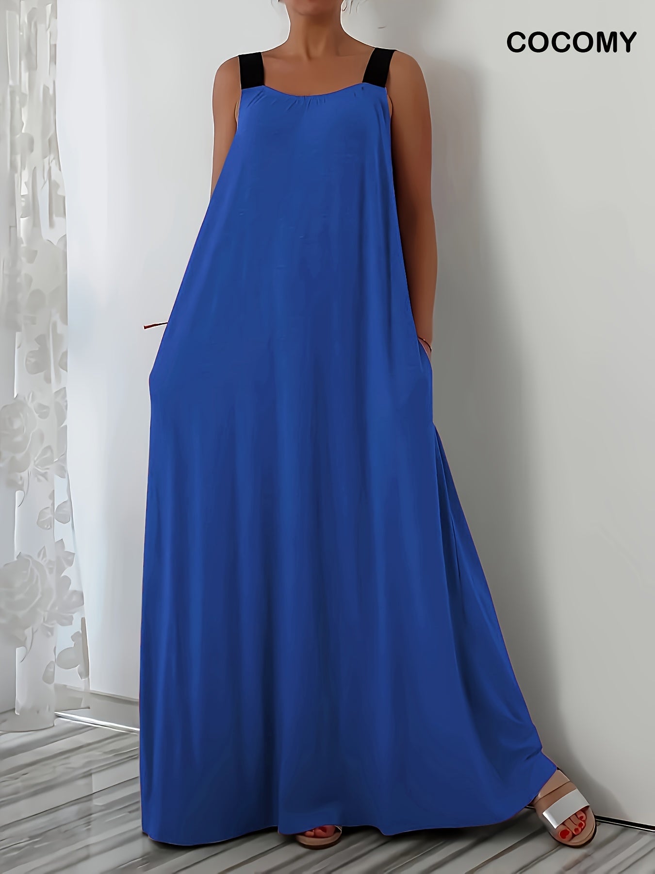 Plus Size Sleeveless Red Maxi Dress with Pockets - Elegant Square Neck, Loose Fit, Lightweight Fabric for Spring/Summer, Casual Weekend Attire, Casual Attire|Square Neckline|Stretchy Fabric