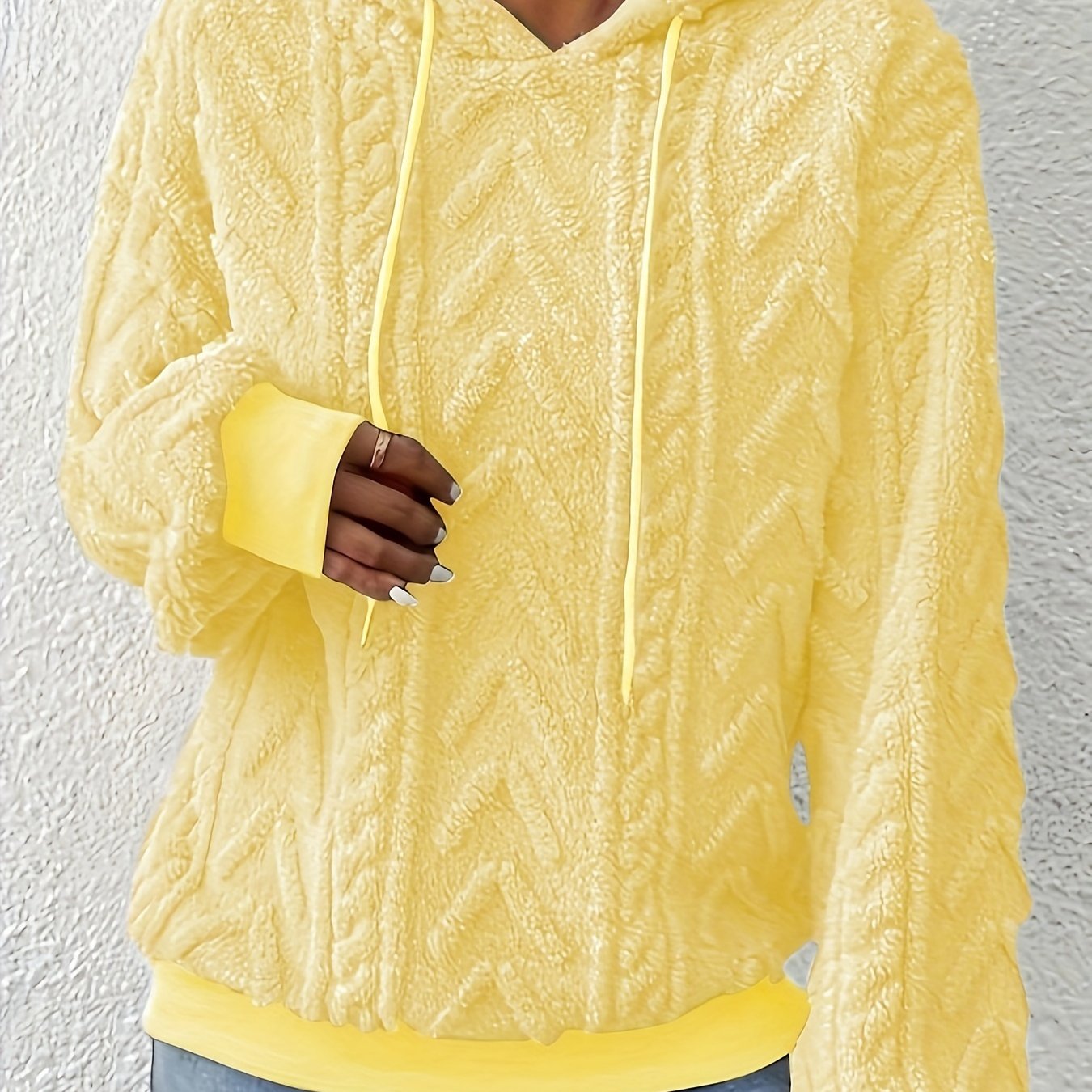 Plus Size Solid Fuzzy Hooded Sweatshirt, Casual Long Sleeve Pullover Sweatshirt, Women's Plus Size Clothing