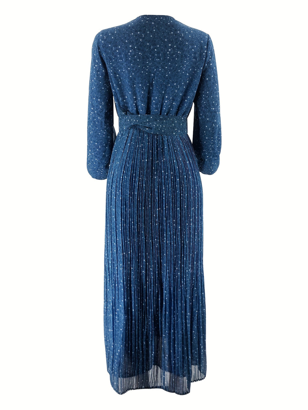 Print Chiffon Maxi Dress for Women - Long Sleeve, Belted Waist, Machine Washable - Perfect for Ramadan & Casual Attire, Middle Eastern, Muslim