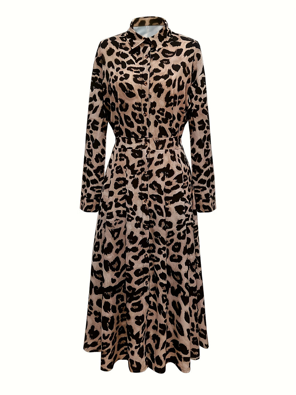 Leopard Print Maxi Dress, Casual Button Front Long Sleeve Dress, Women's Clothing