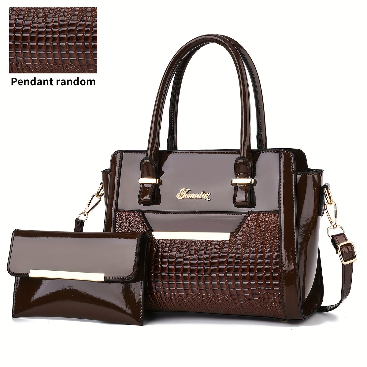 Classic Solid Color Crocodile Pattern Handbag with Clutch Purse, Textured Bags for Wo