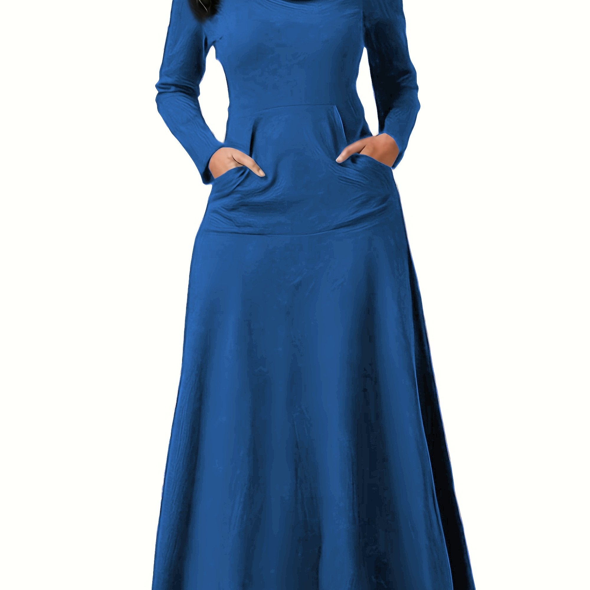 Plus Size Comfort Maxi Dress - Casual Turtleneck with Pockets, All-Season High Stretch & Machine Washable