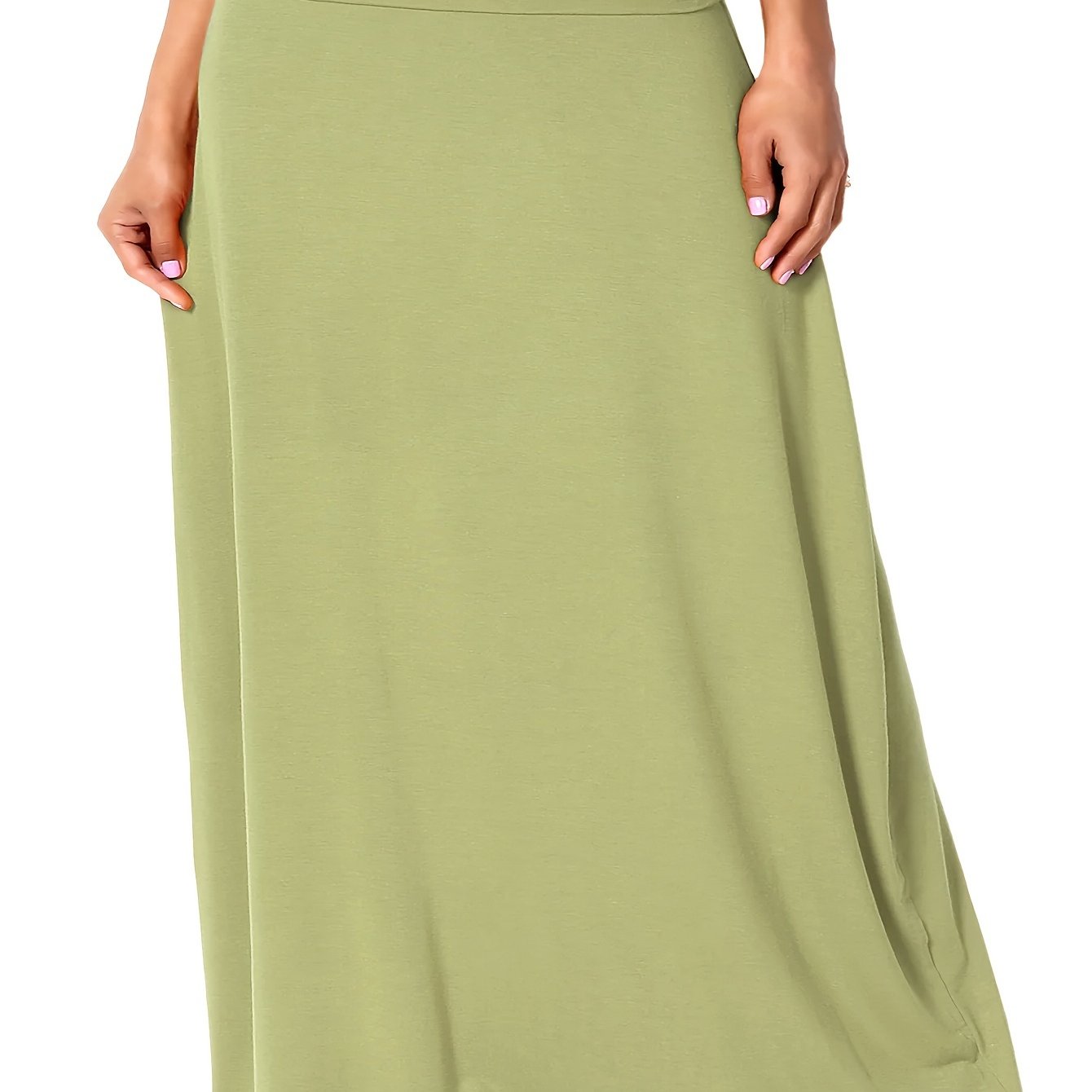 Plus Size Solid Elastic Waist Skirt, Casual Skirt For Spring & Summer, Women's Plus Size Clothing
