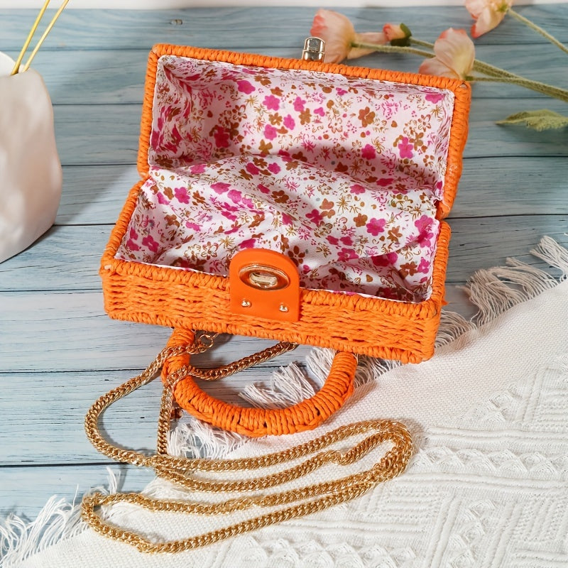 Boho Chic Straw Woven Crossbody Bag - Handcrafted Mini Square Purse for Women - Perfect Fashion Accessory for Holiday Beach Vacations