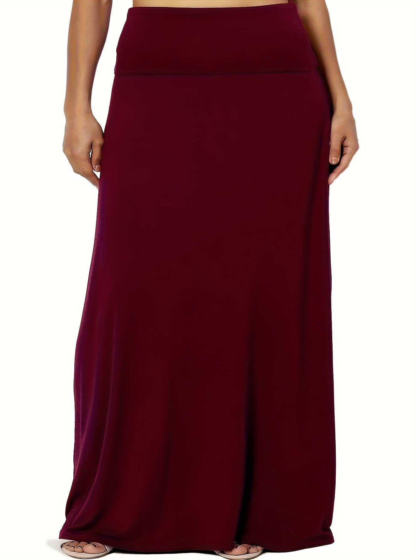 Plus Size Solid Elastic Waist Skirt, Casual Skirt For Spring & Summer, Women's Plus Size Clothing