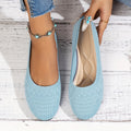 Women'S Light Blue Knit Slip-On Flats with Ankle Strap - Round Toe Casual Shoes, Comfortable Fabric Upper & Synthetic Cover Lining, All-Season Versatile for Casual Attire, Ladies Shoes