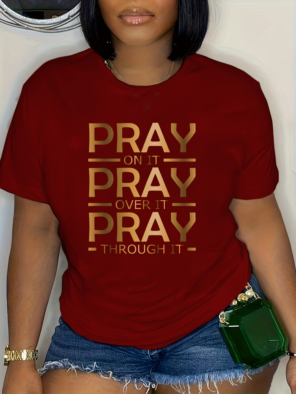Plus Size Letter Print T-Shirt, Casual Crew Neck Short Sleeve T-Shirt, Women's Plus Size Clothing