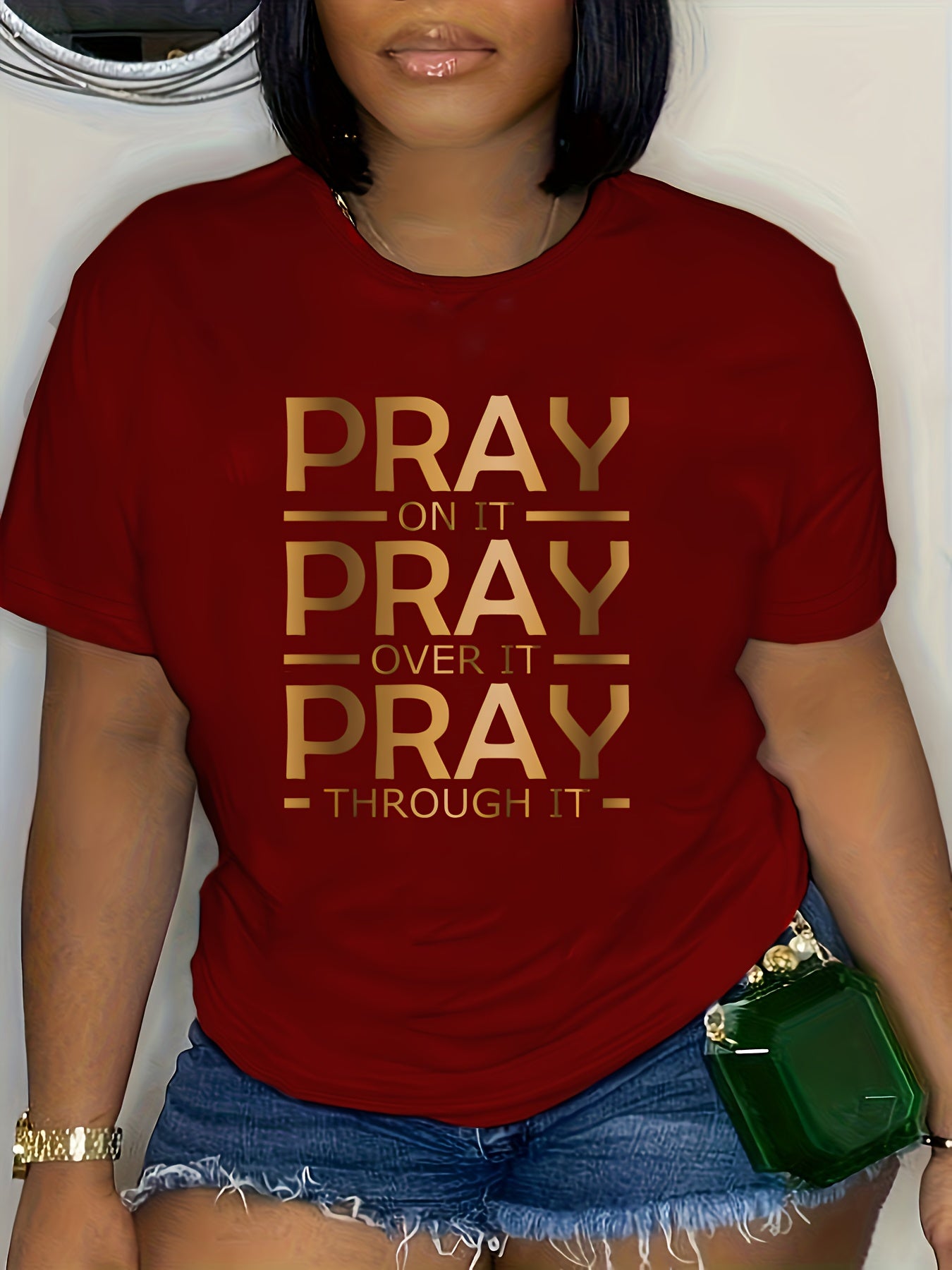 Plus Size Letter Print T-Shirt, Casual Crew Neck Short Sleeve T-Shirt, Women's Plus Size Clothing