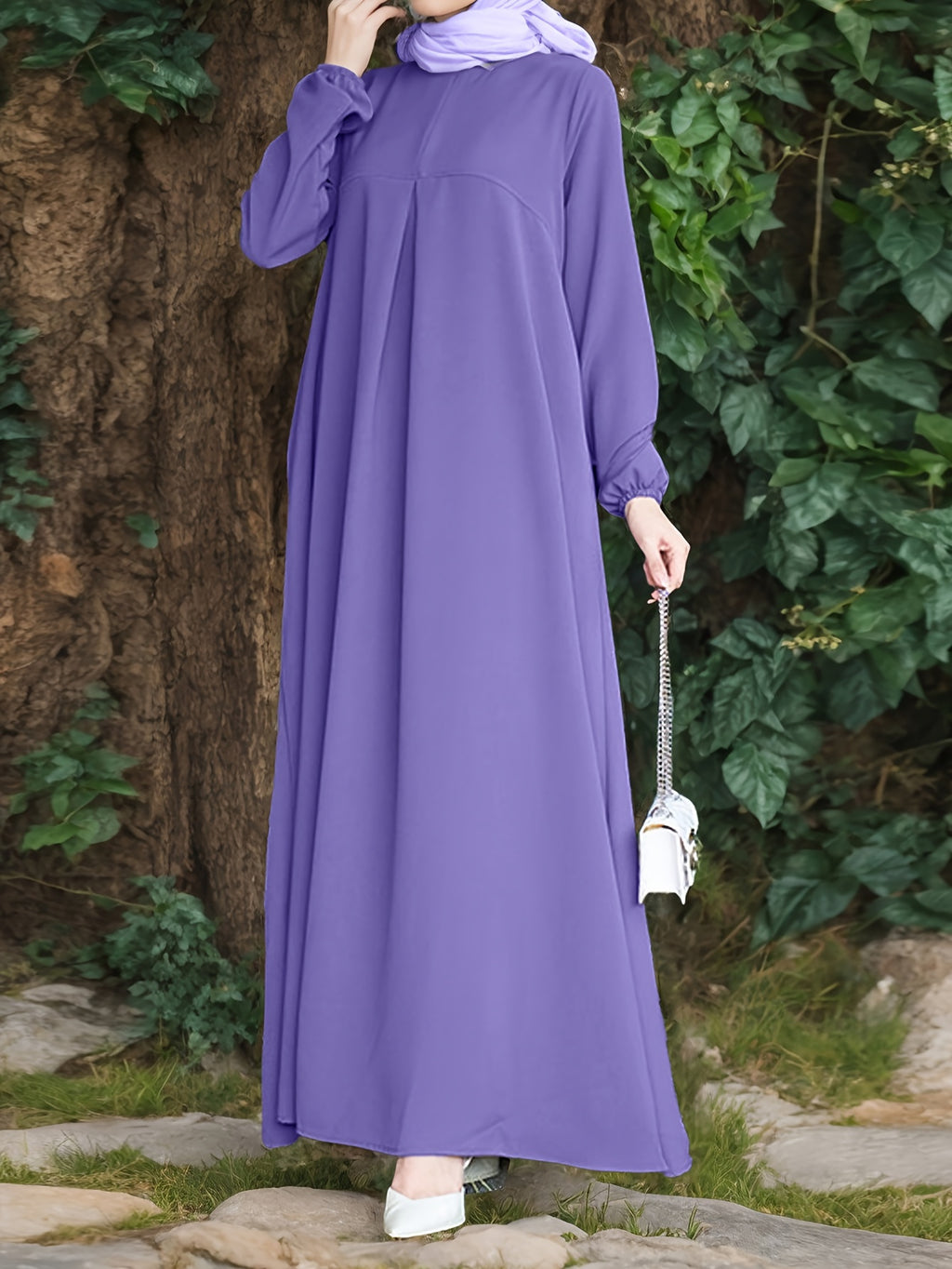 Long Sleeve Elegant Solid Color Maxi Dress for Spring & Fall, Simple Modest Women's Clothing